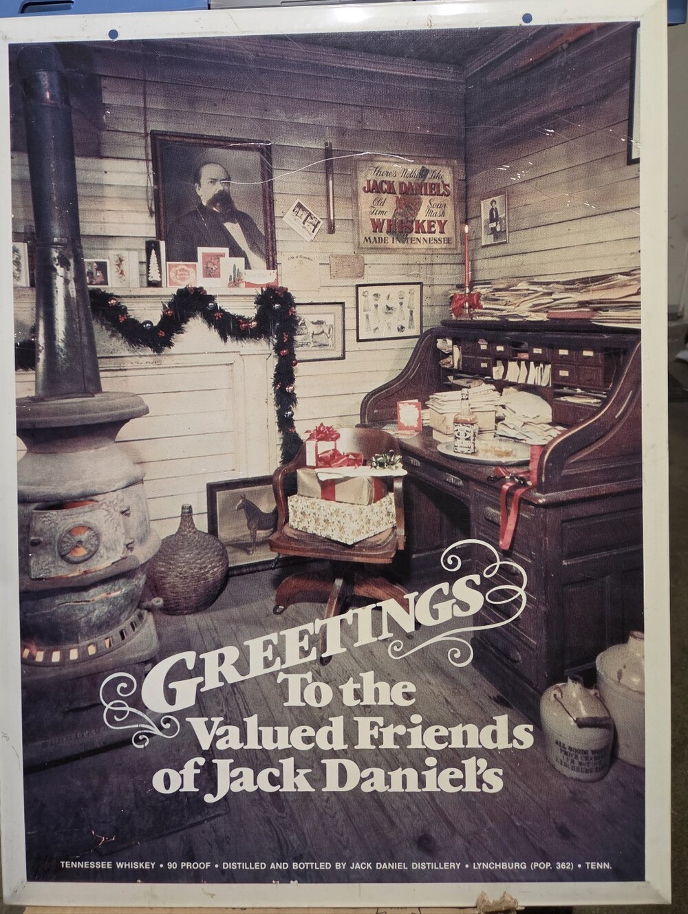 Jack Daniels Vintage Greetings to the Valued Friends of Jack Daniels Tin Sign